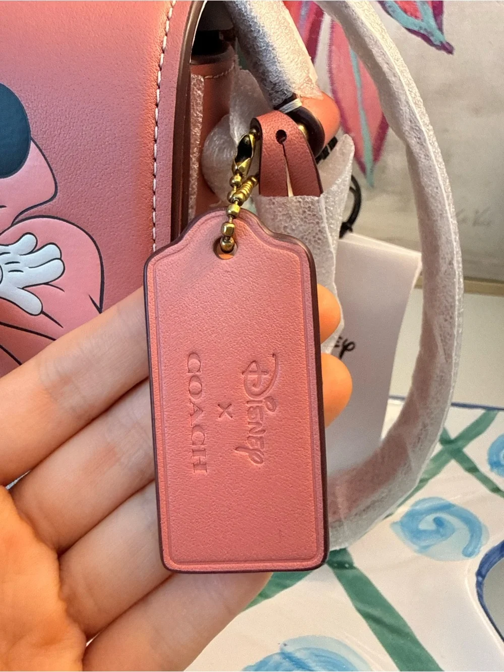 Coach Coral Pink Mickey Mouse Floral Crossbody Bag NWOT - Picture 9 of 9